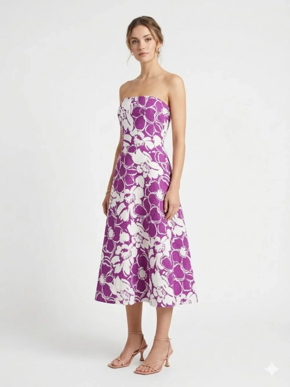 J.Crew Strapless Floral Matelassé Fit & Flare Dress - Purple & White Size 6 - Picture 2 of 10